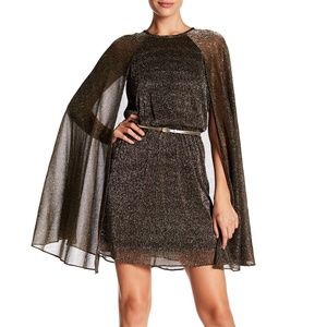 Calvin Klein Belted Metallic Cape Dress